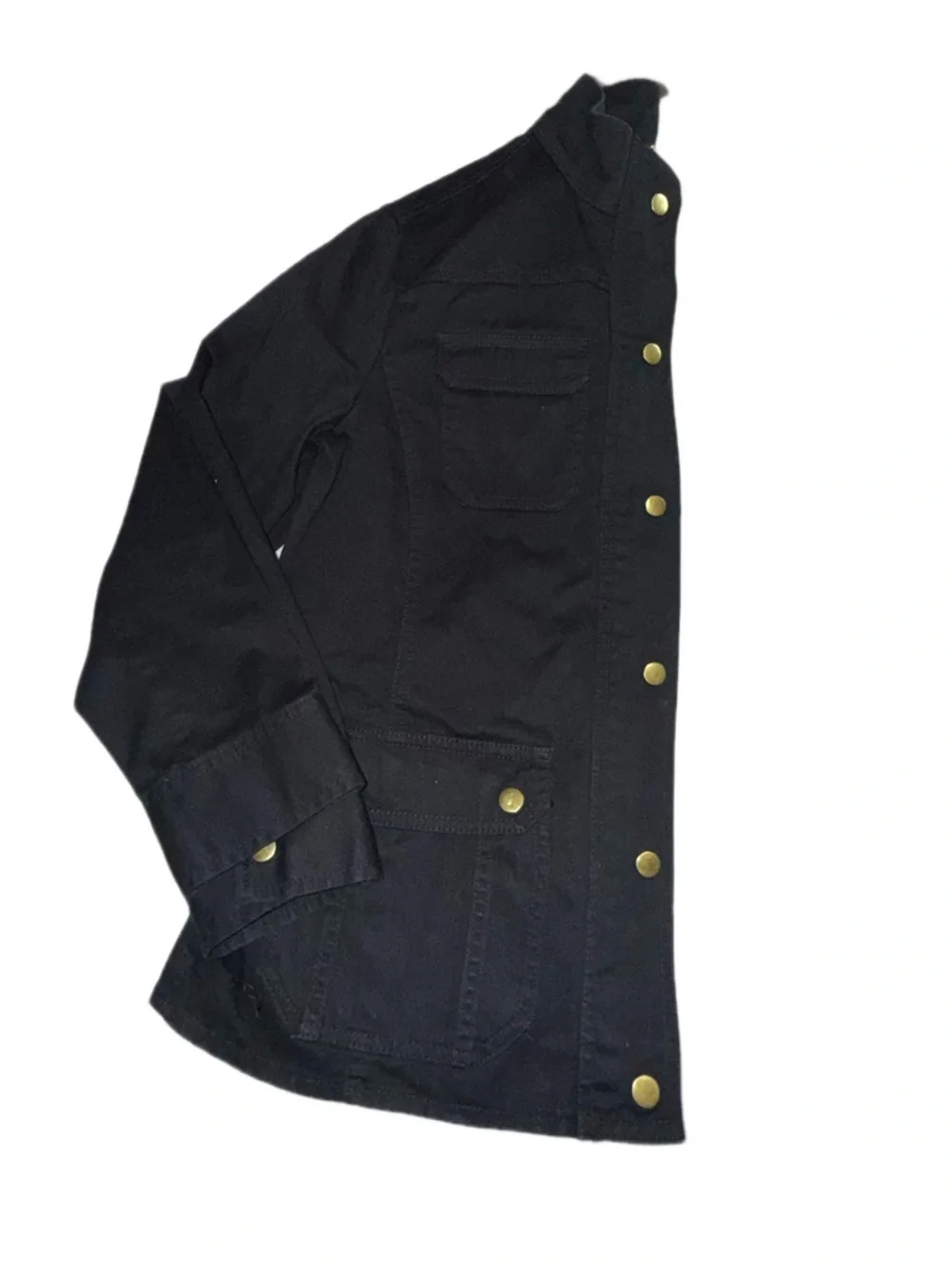 Talbots Black Denim Utility Jacket Gold Snap Button 100% Cotton NWOT Petite 8 - Picture 3 of 10